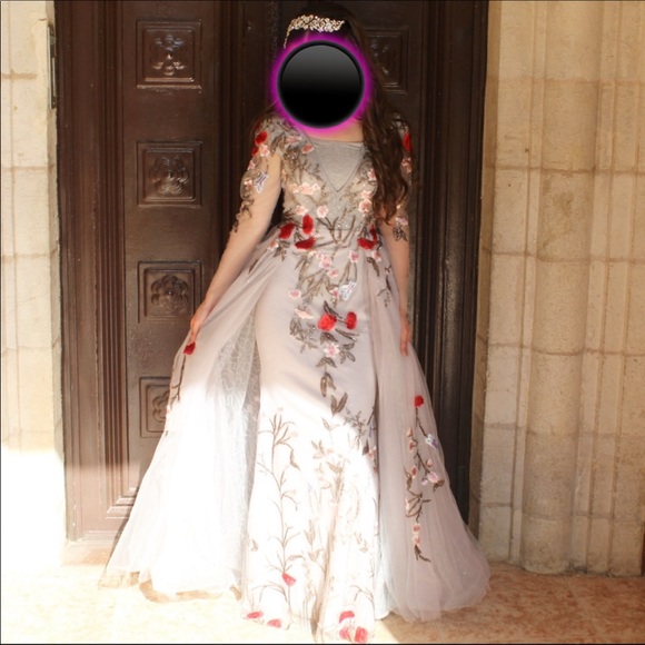 Mac Duggal Couture - 20125D Floral Embroidered Dress With Overskirt - Picture 3 of 4